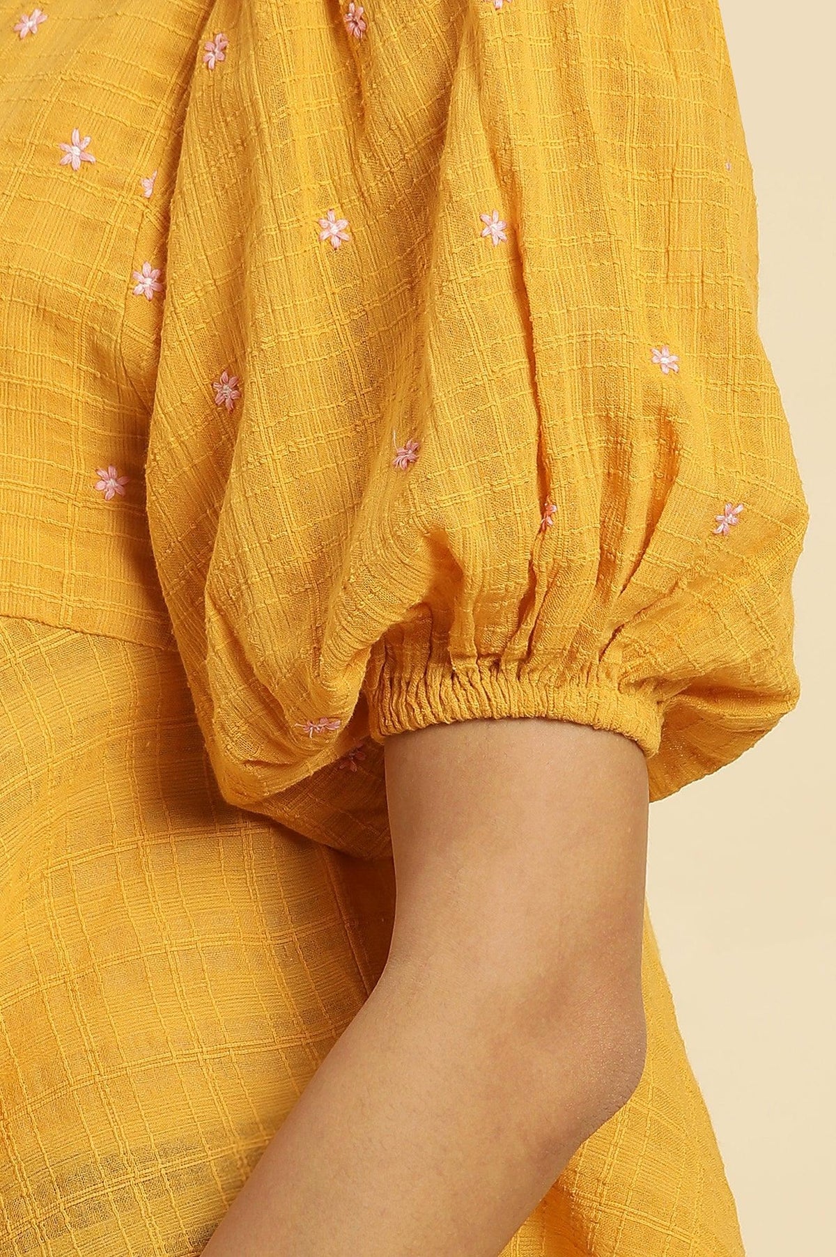 W for Woman Yellow Peplum Top With Embroidered Yoke | Grocsy