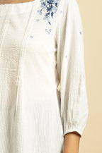 W for Woman White Front Pleated Top With Embroidery | Grocsy