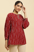W for Woman Maroon Gathered Top With Embroidery | Grocsy