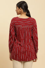 W for Woman Maroon Gathered Top With Embroidery | Grocsy