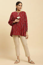 W for Woman Maroon Gathered Top With Embroidery | Grocsy