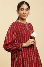 W for Woman Maroon Gathered Top With Embroidery | Grocsy