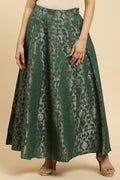 W for Woman Dark Green Jacquard Flared Skirt | Grocsy