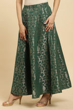 W for Woman Dark Green Jacquard Flared Skirt | Grocsy