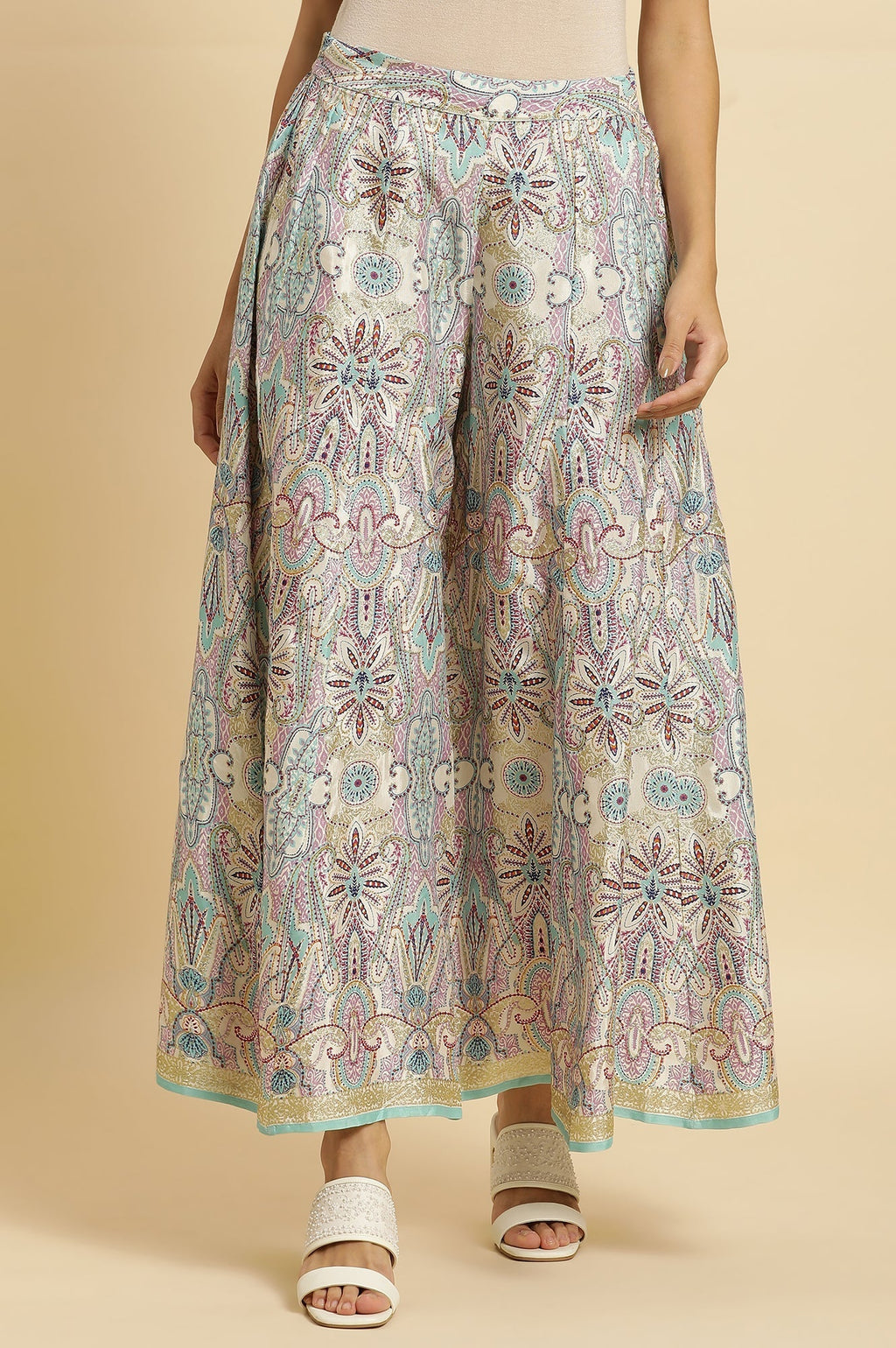 W for Woman Multi-Coloured Glitter Printed Festive Cullotes | Grocsy