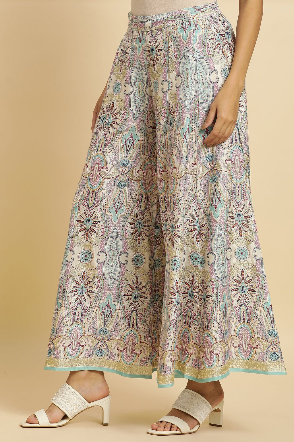 W for Woman Multi-Coloured Glitter Printed Festive Cullotes | Grocsy