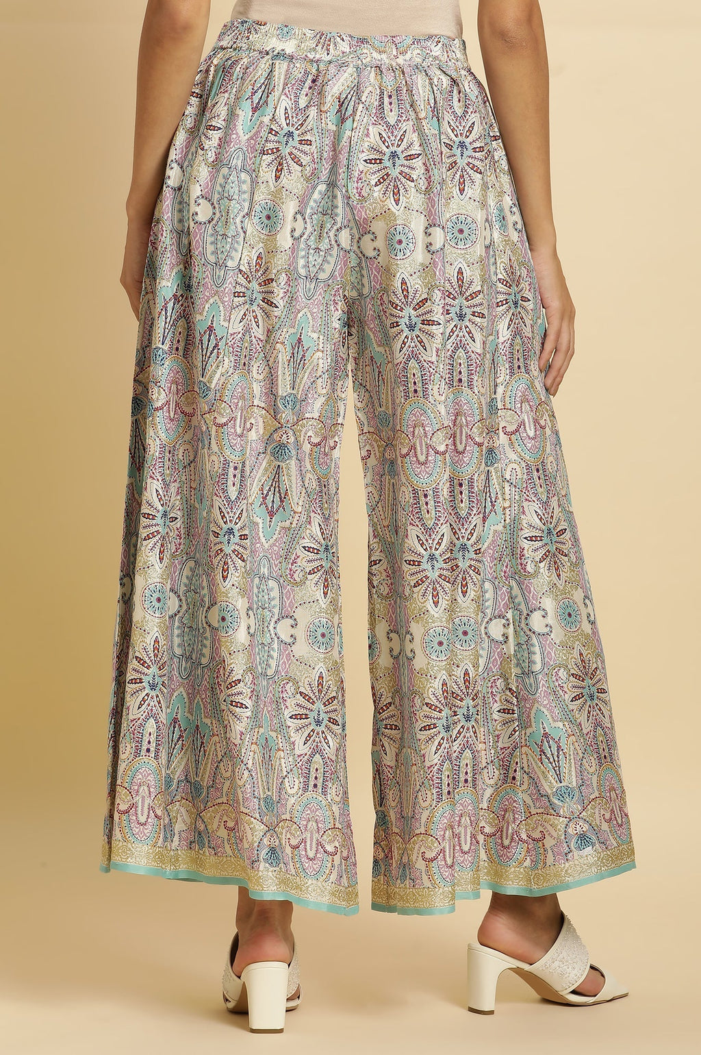 W for Woman Multi-Coloured Glitter Printed Festive Cullotes | Grocsy