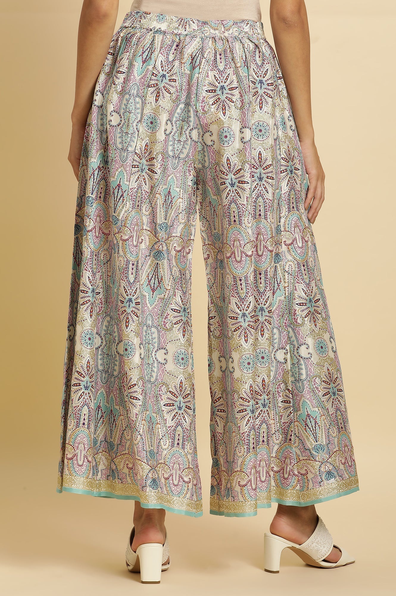 W for Woman Multi-Coloured Glitter Printed Festive Cullotes | Grocsy