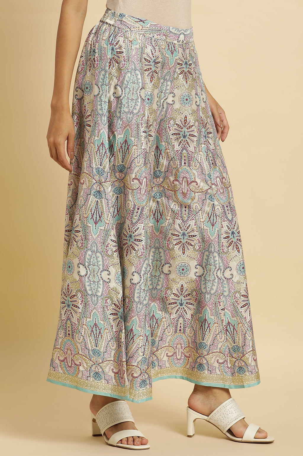 W for Woman Multi-Coloured Glitter Printed Festive Cullotes | Grocsy