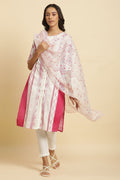 W for Woman White Kota Dupatta In Pink Print | Grocsy