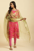 W for Woman Green Organza Festive Dupatta | Grocsy
