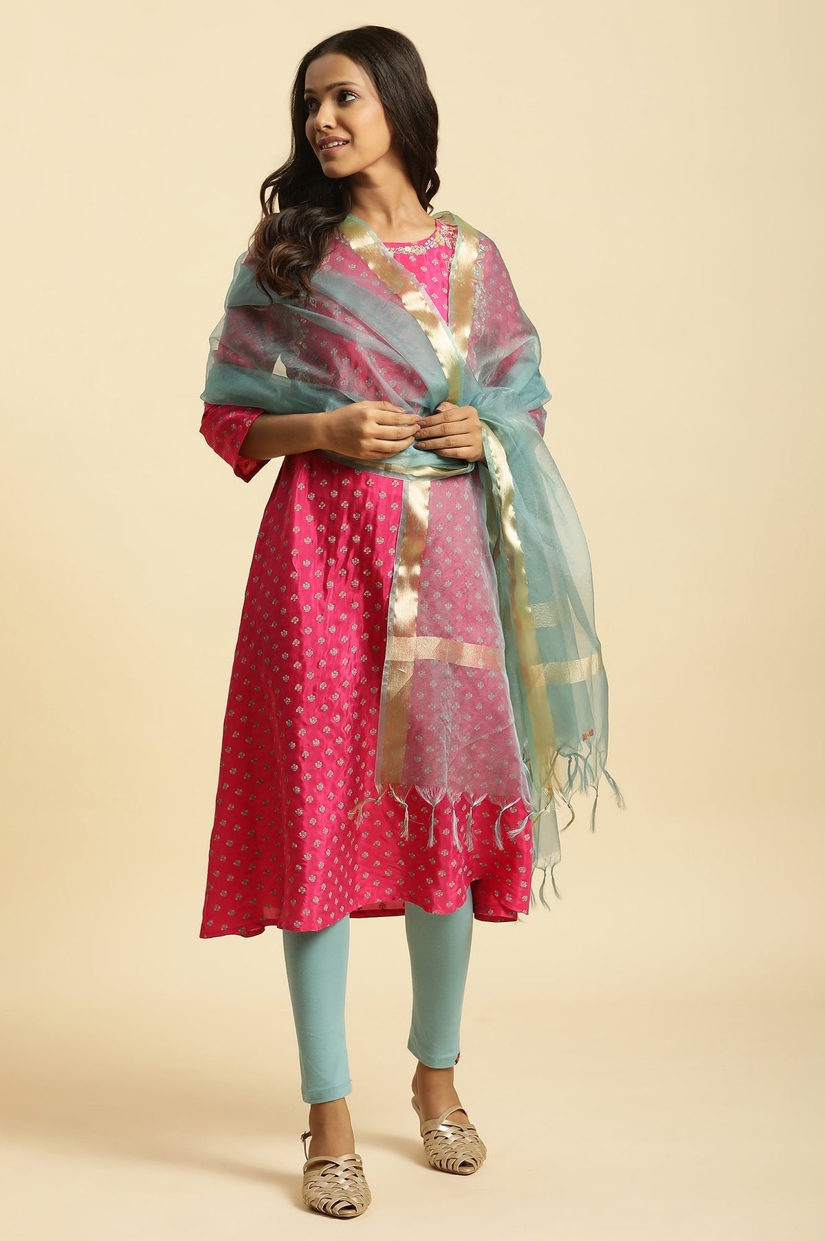 W for Woman Blue Organza Festive Dupatta | Grocsy