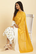 W for Woman Yellow And Ecru Colour-Block Cotton Dupatta | Grocsy