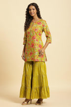 W for Woman Green Floral Printed Short Kurta, Sharara And Dupatta Set | Grocsy