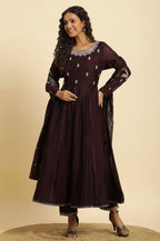 W for Woman Purple Flared Embroidered Kurta, Pants And Dupatta Set | Grocsy