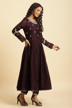 W for Woman Purple Flared Embroidered Kurta, Pants And Dupatta Set | Grocsy
