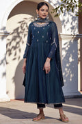 W for Woman Green Flared Embroidered Kurta, Pants And Dupatta Set | Grocsy