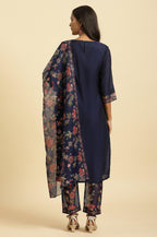 W for Woman Royal Blue Embroidered Kurta, Pants And Dupatta Set | Grocsy