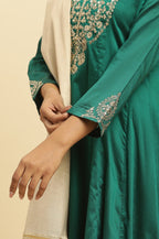 W for Woman Green Panelled Embroidered Kurta, Slim Pants And Dupatta Set | Grocsy