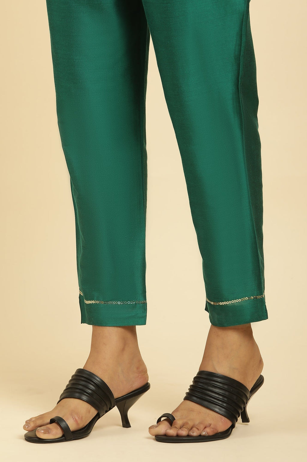 W for Woman Green Panelled Embroidered Kurta, Slim Pants And Dupatta Set | Grocsy