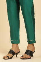 W for Woman Green Panelled Embroidered Kurta, Slim Pants And Dupatta Set | Grocsy