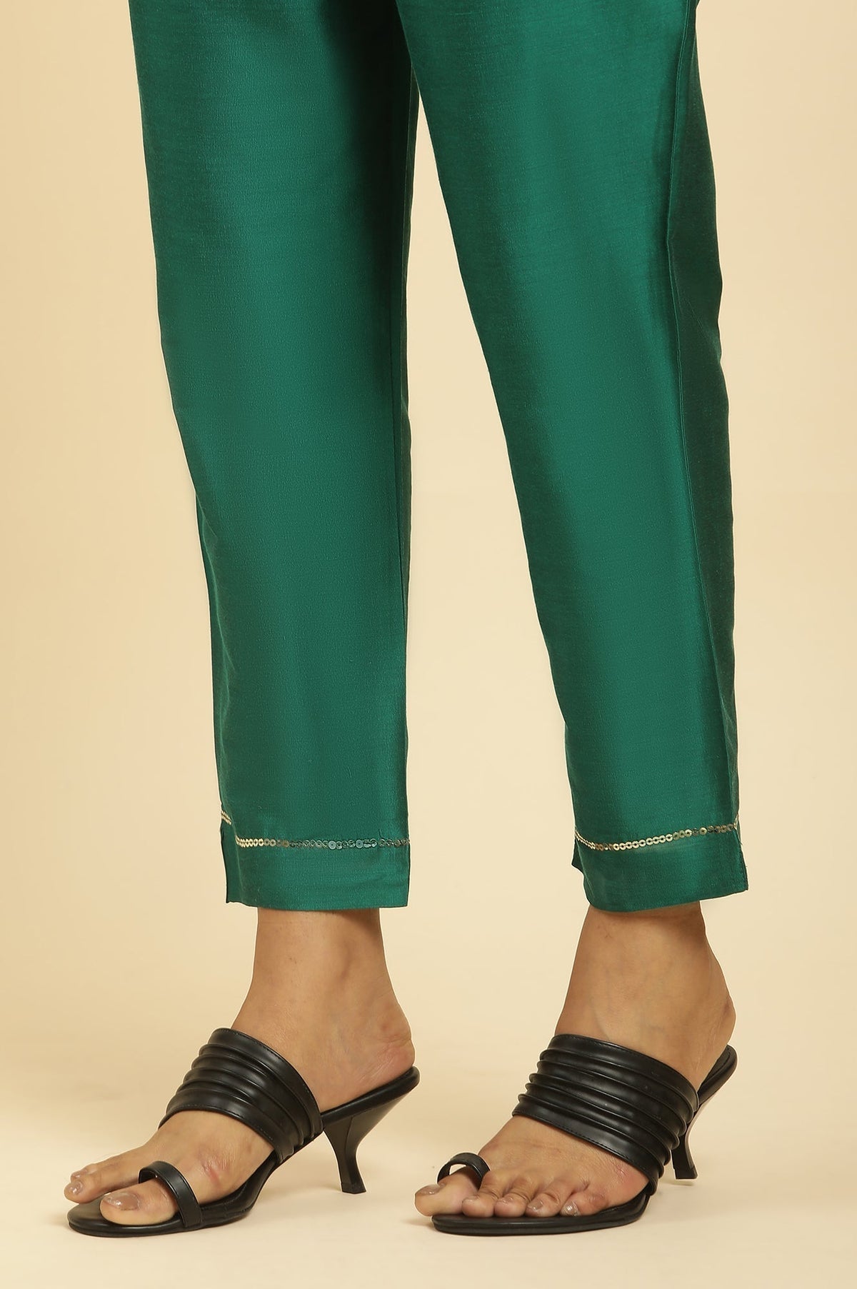 W for Woman Green Panelled Embroidered Kurta, Slim Pants And Dupatta Set | Grocsy