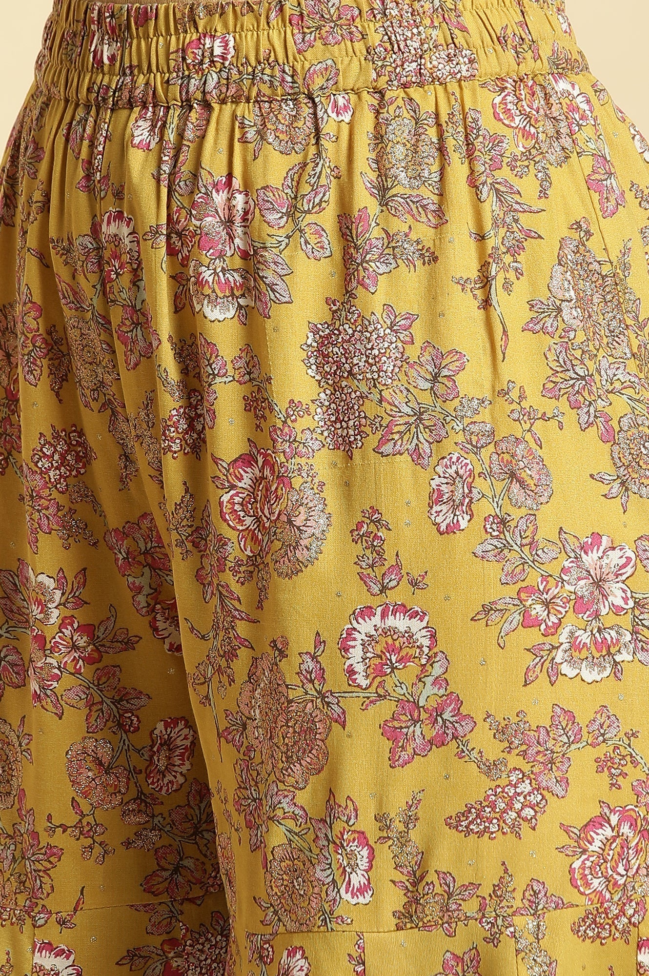 W for Woman Yellow Floral Printed Short Flared Kurta, Sharara And Dupatta Set | Grocsy