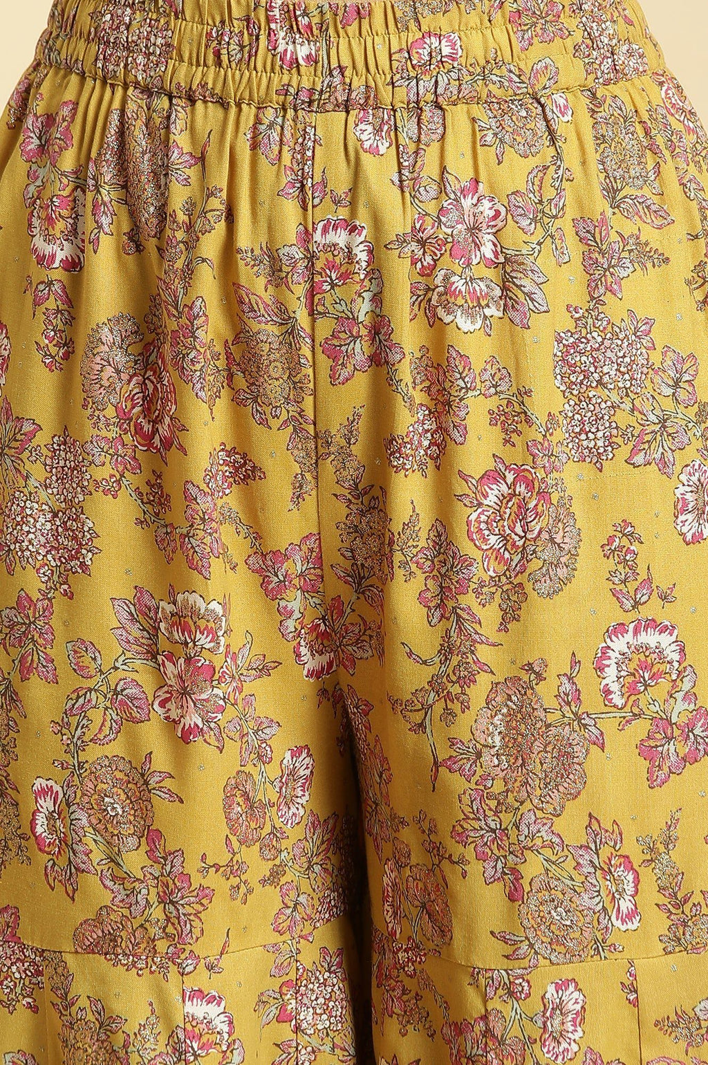 W for Woman Yellow Floral Printed Short Flared Kurta, Sharara And Dupatta Set | Grocsy