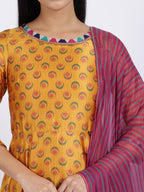 W for Woman Yellow Floral Printed Satin Festive Anarkali Kurta and Leggings Set with Dupatta | Grocsy