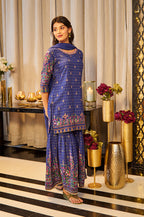 W for Woman Blue Floral Printed Kurta, Sharara And Dupatta Set | Grocsy