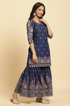 W for Woman Blue Floral Printed Kurta, Sharara And Dupatta Set | Grocsy