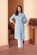 W for Woman Blue Geometric Print Shirt Kurta And Straight Pants Set | Grocsy