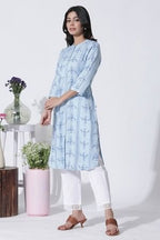 W for Woman Blue Geometric Print Shirt Kurta And Straight Pants Set | Grocsy