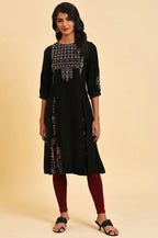 W for Woman Black Godget Plus Size Tunic with Multi-coloured Embroidery | Grocsy