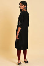 W for Woman Black Godget Plus Size Tunic with Multi-coloured Embroidery | Grocsy