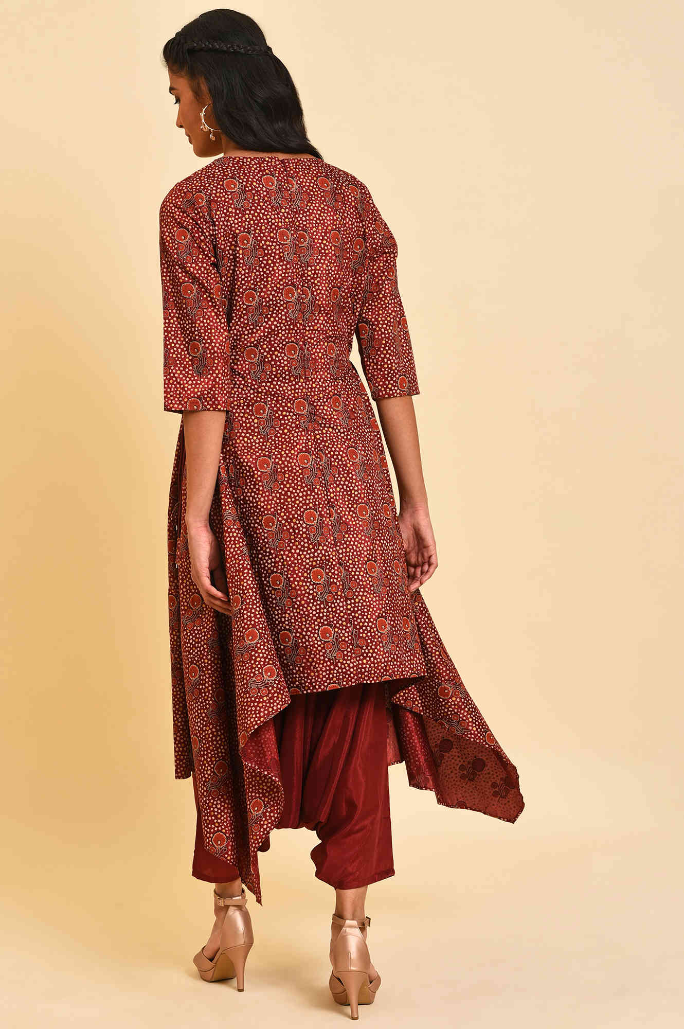 W for Woman Rosewood Red Fusion Layered Jumpsuit | Grocsy