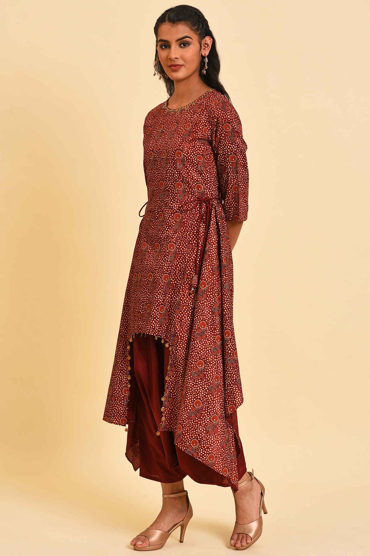 W for Woman Rosewood Red Fusion Layered Jumpsuit | Grocsy