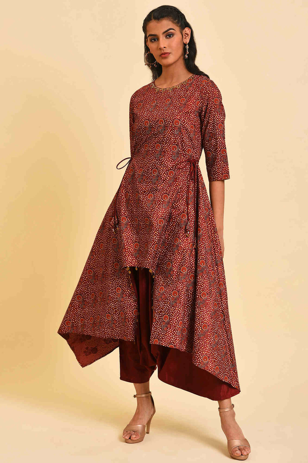 W for Woman Rosewood Red Fusion Layered Jumpsuit | Grocsy