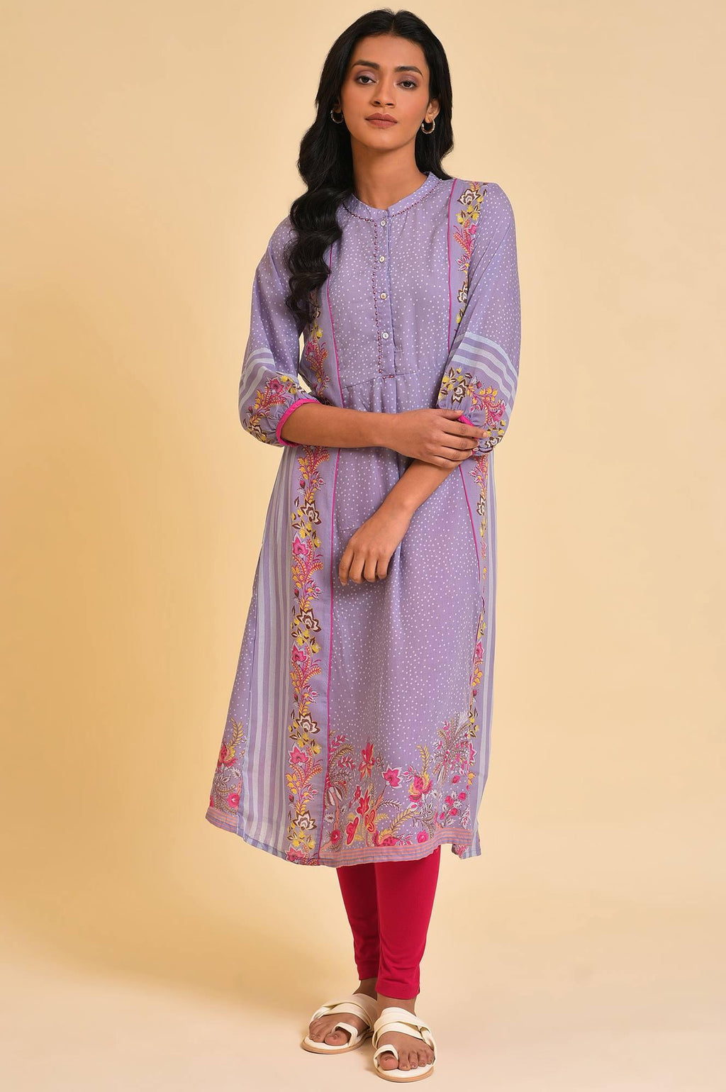 W for Woman Light Purple Placement Print Plus Size Tunic | Grocsy