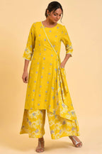 W for Woman Yellow Glitter Printed Angrakha Jumpsuit | Grocsy