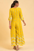W for Woman Yellow Glitter Printed Angrakha Jumpsuit | Grocsy