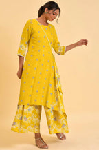 W for Woman Yellow Glitter Printed Angrakha Jumpsuit | Grocsy