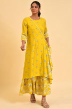 W for Woman Yellow Glitter Printed Angrakha Jumpsuit | Grocsy