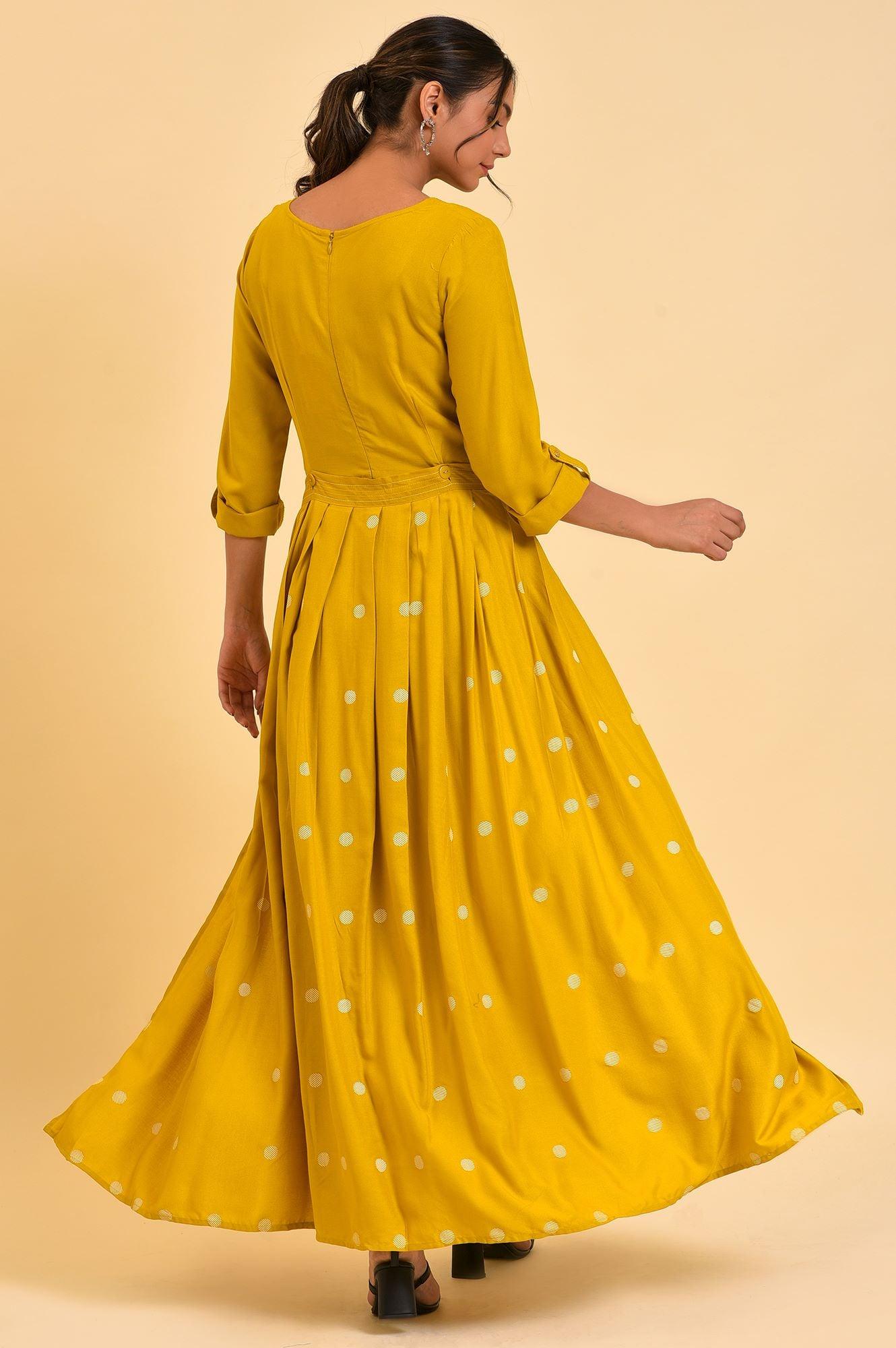 W for Woman Yellow Polka Dot Jumpsuit with Belt | Grocsy