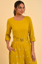 W for Woman Yellow Polka Dot Jumpsuit with Belt | Grocsy