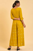 W for Woman Yellow Polka Dot Jumpsuit with Belt | Grocsy