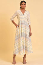 W for Woman Ecru Summer Maxi Dress With Stylized Back | Grocsy