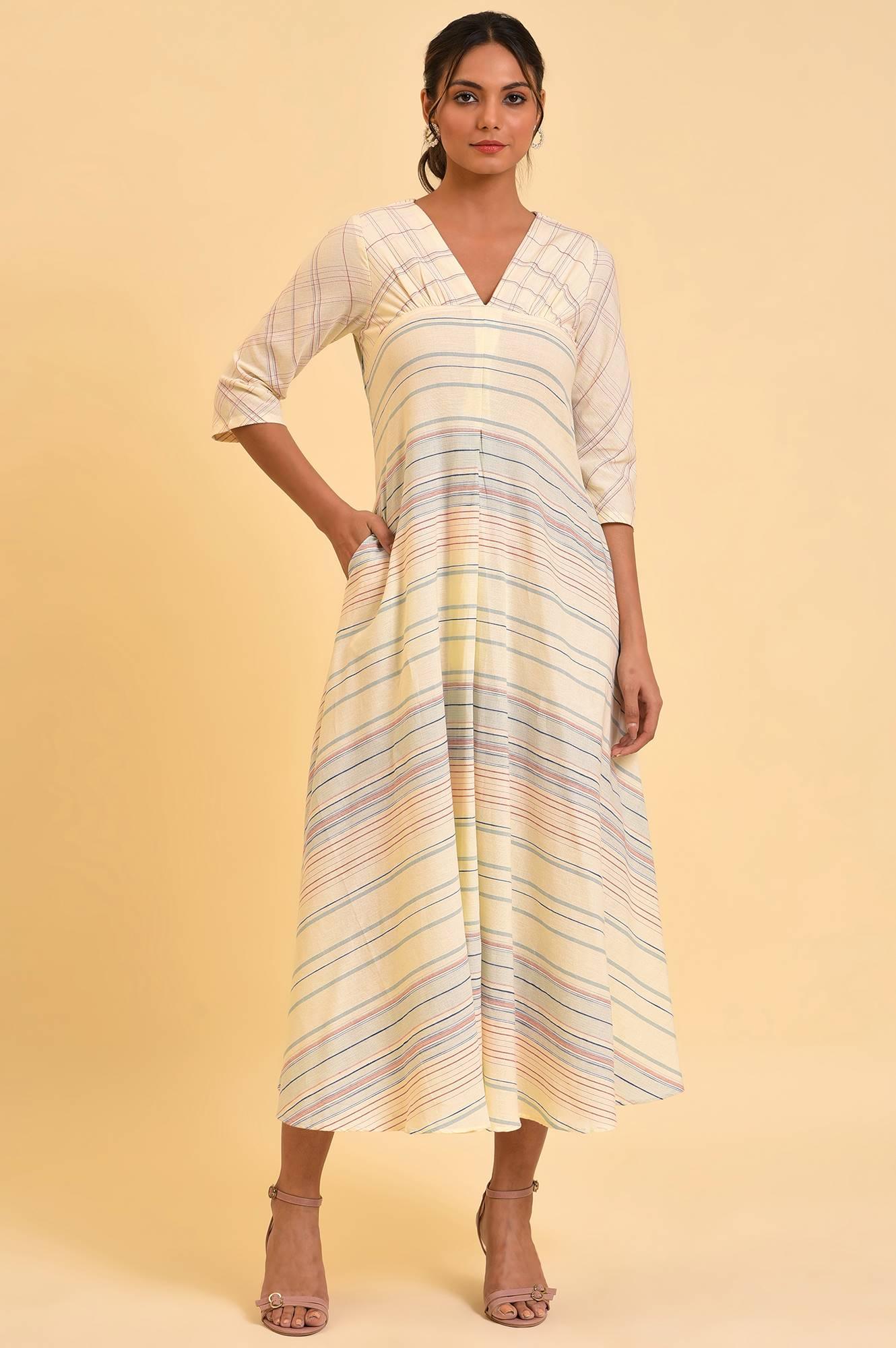 W for Woman Ecru Summer Maxi Dress With Stylized Back | Grocsy