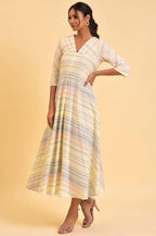 W for Woman Ecru Summer Maxi Dress With Stylized Back | Grocsy