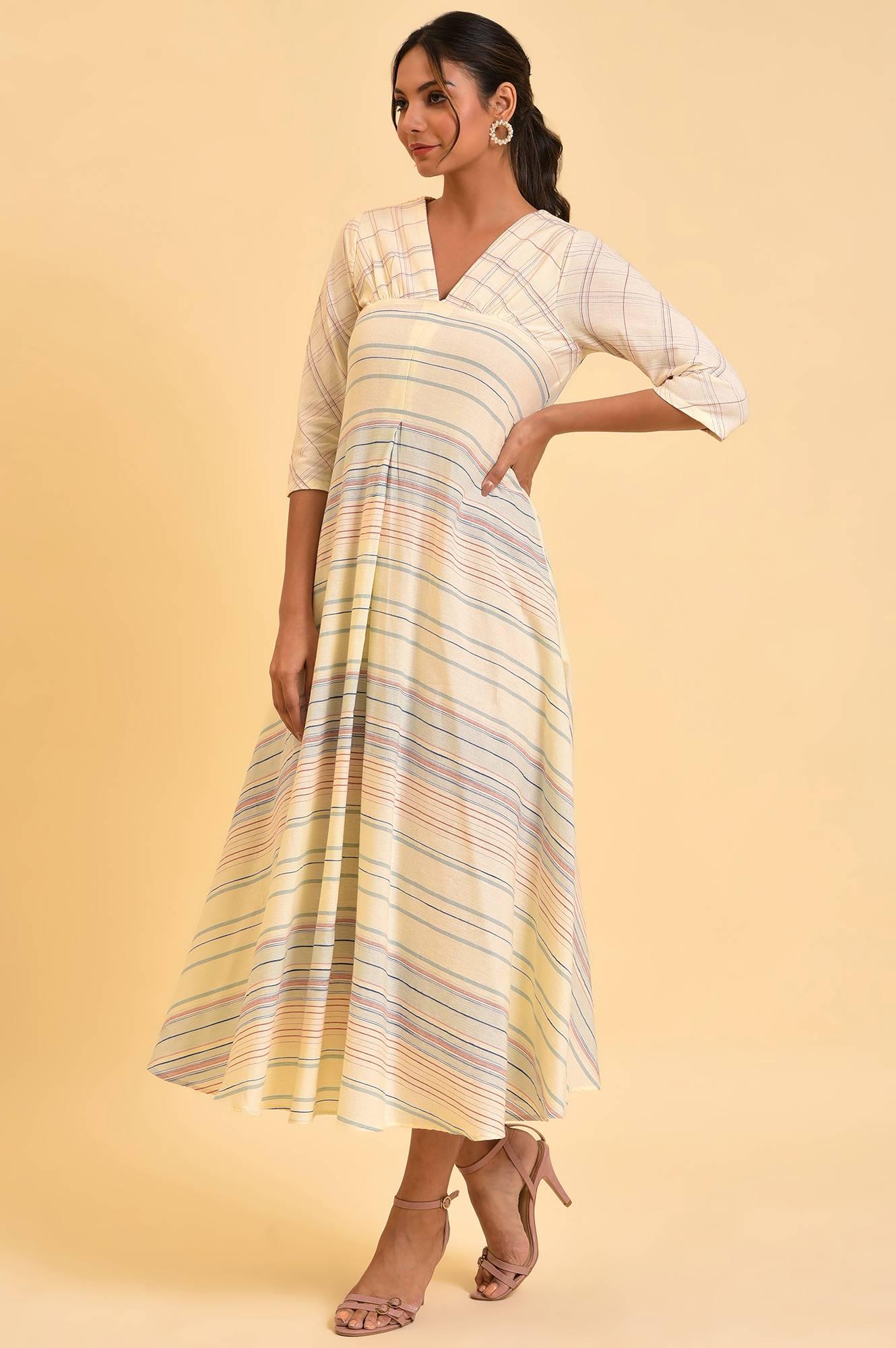 W for Woman Ecru Summer Maxi Dress With Stylized Back | Grocsy